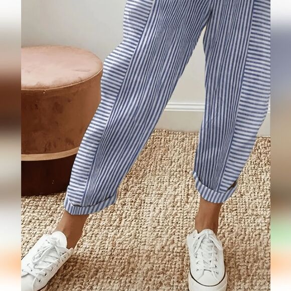 Striped Blue Women's Pants - Picture 2 of 6